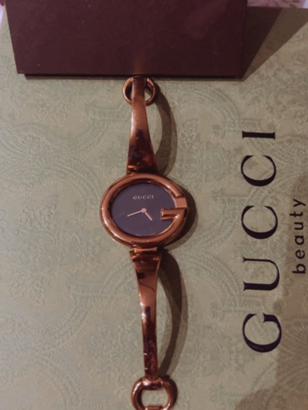 Gucci Rose Gold-Tone Women's Bangle Watch with Black Dial